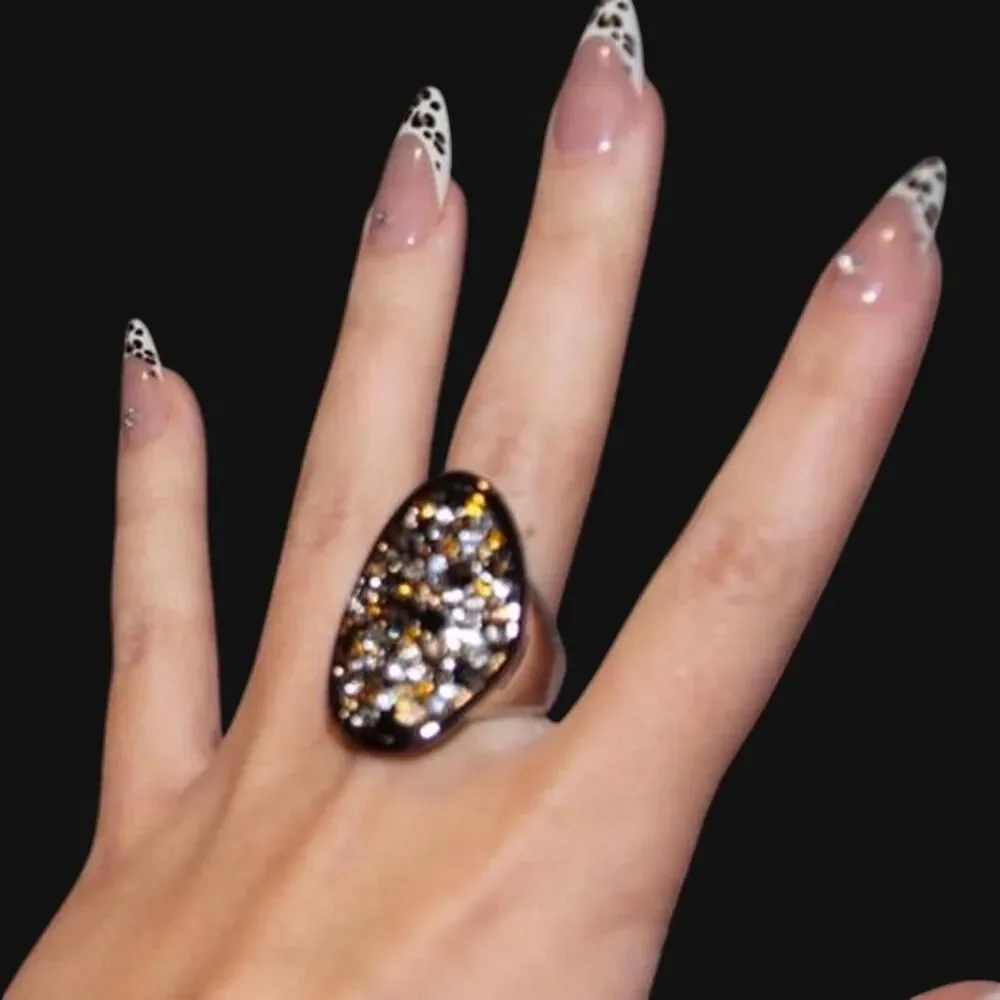 Vintage Lia Sophia Crystal Pave Shield Ring